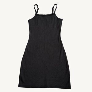 NWT Aerie Black Ribbed Mini Dress With Lace Trim Size Extra Small